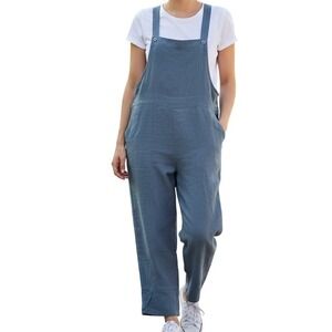 Women's Cotton Linen Overalls Jumpsuit Green/Blue Wide‎ Leg Bib Overalls Size M